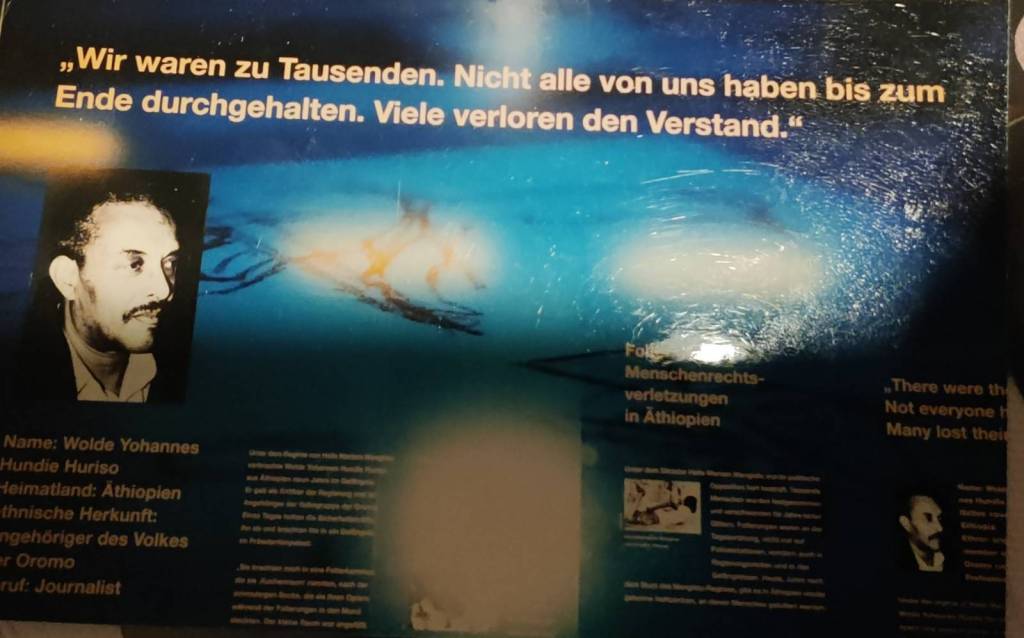 A flier in German prepared to raise international awareness for Mr. Hurriso while he was a Prisoner of Conscience during the Derg Regime.